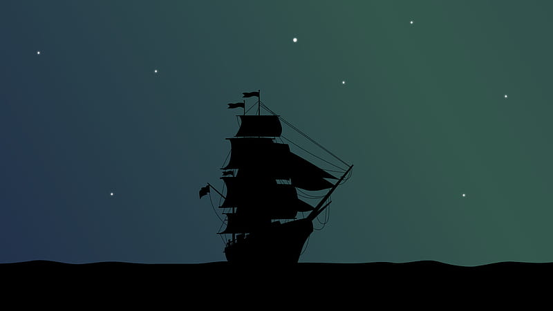sailing ship, pirate ship, sea, minimal art, Fantasy, HD wallpaper