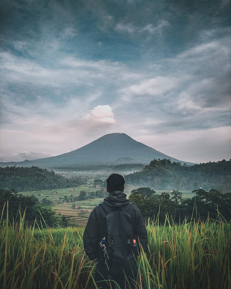 man, mountain, volcano, nature, landscape, HD phone wallpaper