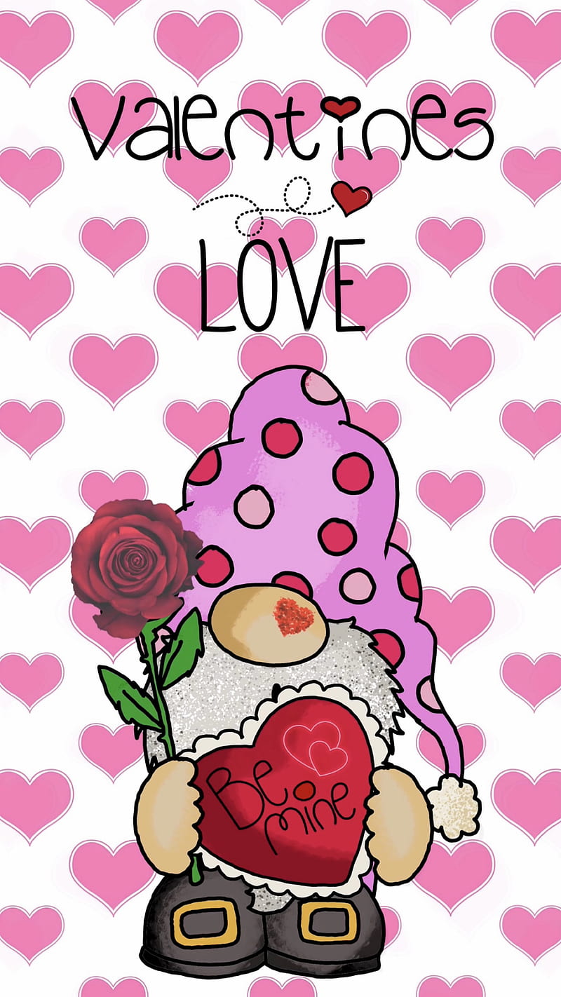 Valentine's Love”, Valentine's Day, Valentine's Day, cute, gnome, corazones, HD phone wallpaper