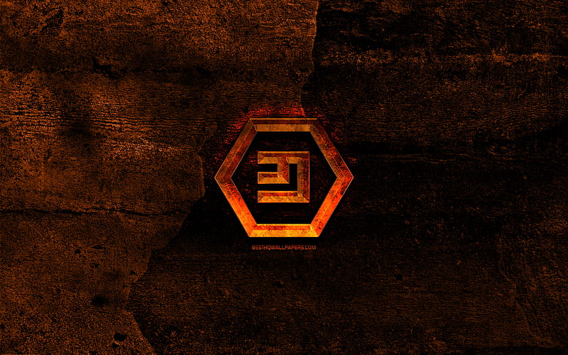 Emercoin fiery logo, orange stone background, creative, Emercoin logo, cryptocurrency, Emercoin, HD wallpaper