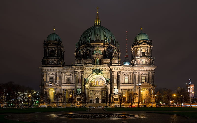 Berlin Cathedral, Evangelical Supreme Parish and Collegiate Church, Berlin, Germany, evening, Landmarks, HD wallpaper