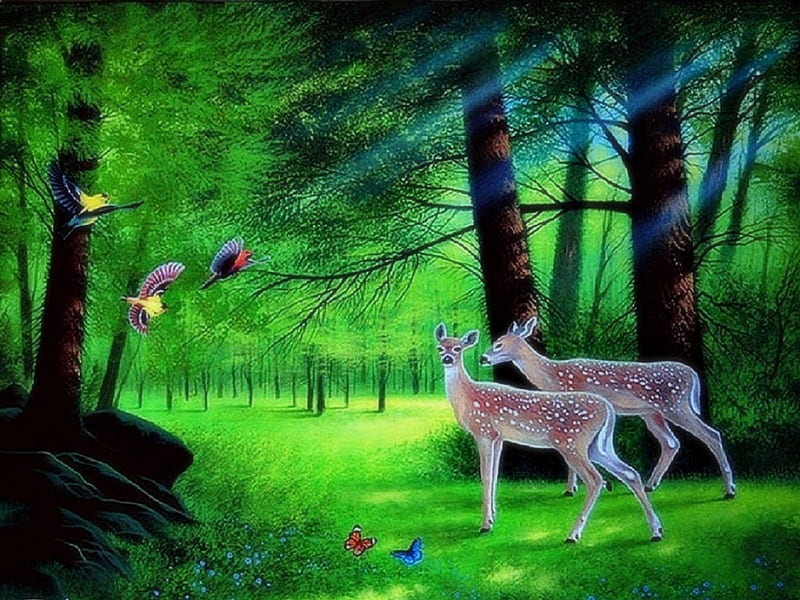Painting Of Forest Night Drawing Process Done - GranNino