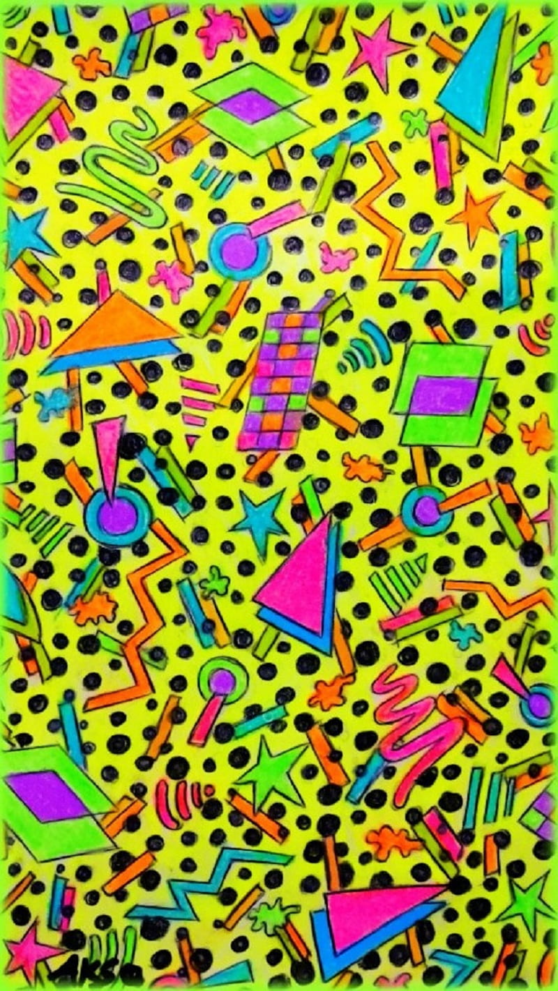 Retro 80s Design Art, 1980s, abstract, awesome, bright, cool, designs, drawings, neon, shapes, stars, HD phone wallpaper