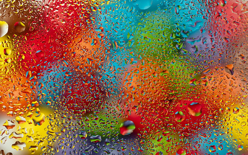 water drops patterns, blurred backgrounds, water drops on glass, water drops textures, colorful backgrounds, HD wallpaper