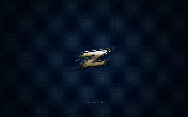Akron Zips logo, American football club, NCAA, golden logo, blue carbon fiber background, American football, Akron, Ohio, USA, Akron Zips, HD wallpaper