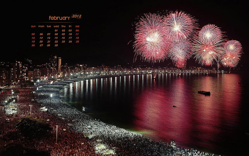Fireworks-February 2012 calendar themes, HD wallpaper
