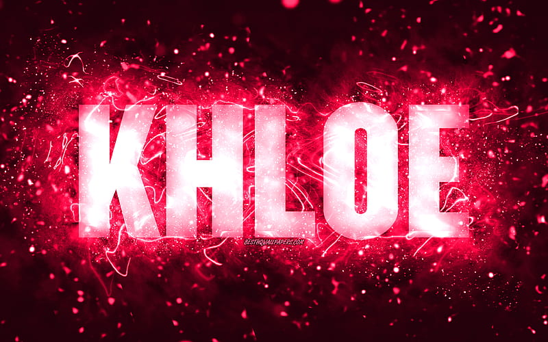 Happy Birtay Khloe pink neon lights, Khloe name, creative, Khloe Happy Birtay, Khloe Birtay, popular american female names, with Khloe name, Khloe, HD wallpaper
