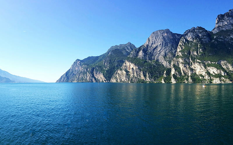Lake Garda mountain lake, mountains, Alps, summer, glacial lake, biggest Italy lake, HD wallpaper