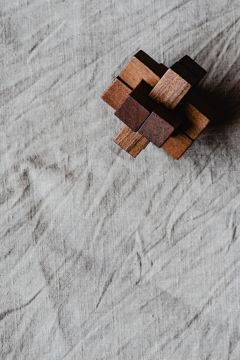 Brown Wooden Blocks on White Textile, HD phone wallpaper
