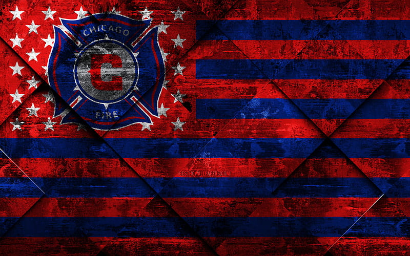 Chicago Fire FC American flag club, grunge art, grunge texture, American flag, MLS, Chicago, Illinois, USA, Major League Soccer, USA flag, soccer, football, HD wallpaper