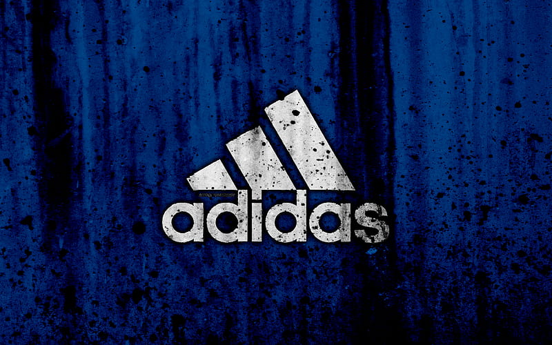 Adidas logo, grunge, blue backgroud, Adidas logo, HD wallpaper