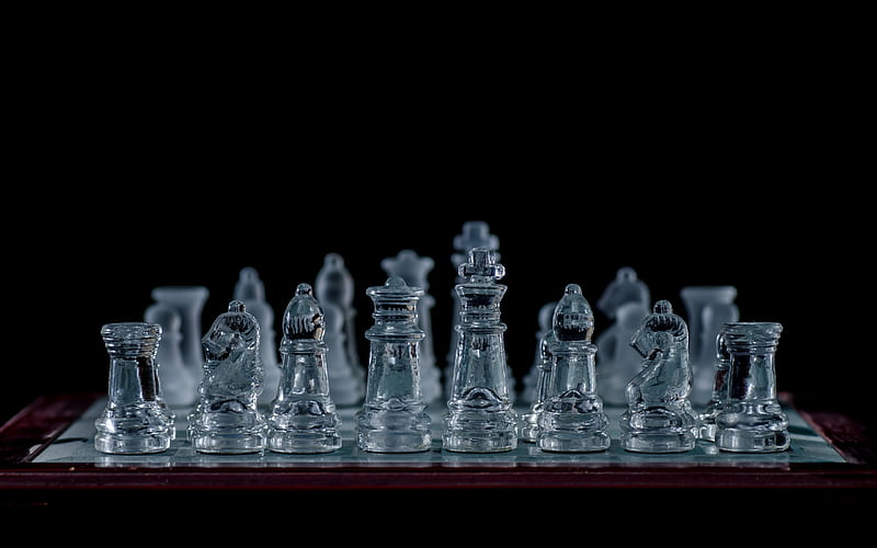 glass chess, chess pieces, chess on a black background, chess concepts, HD wallpaper