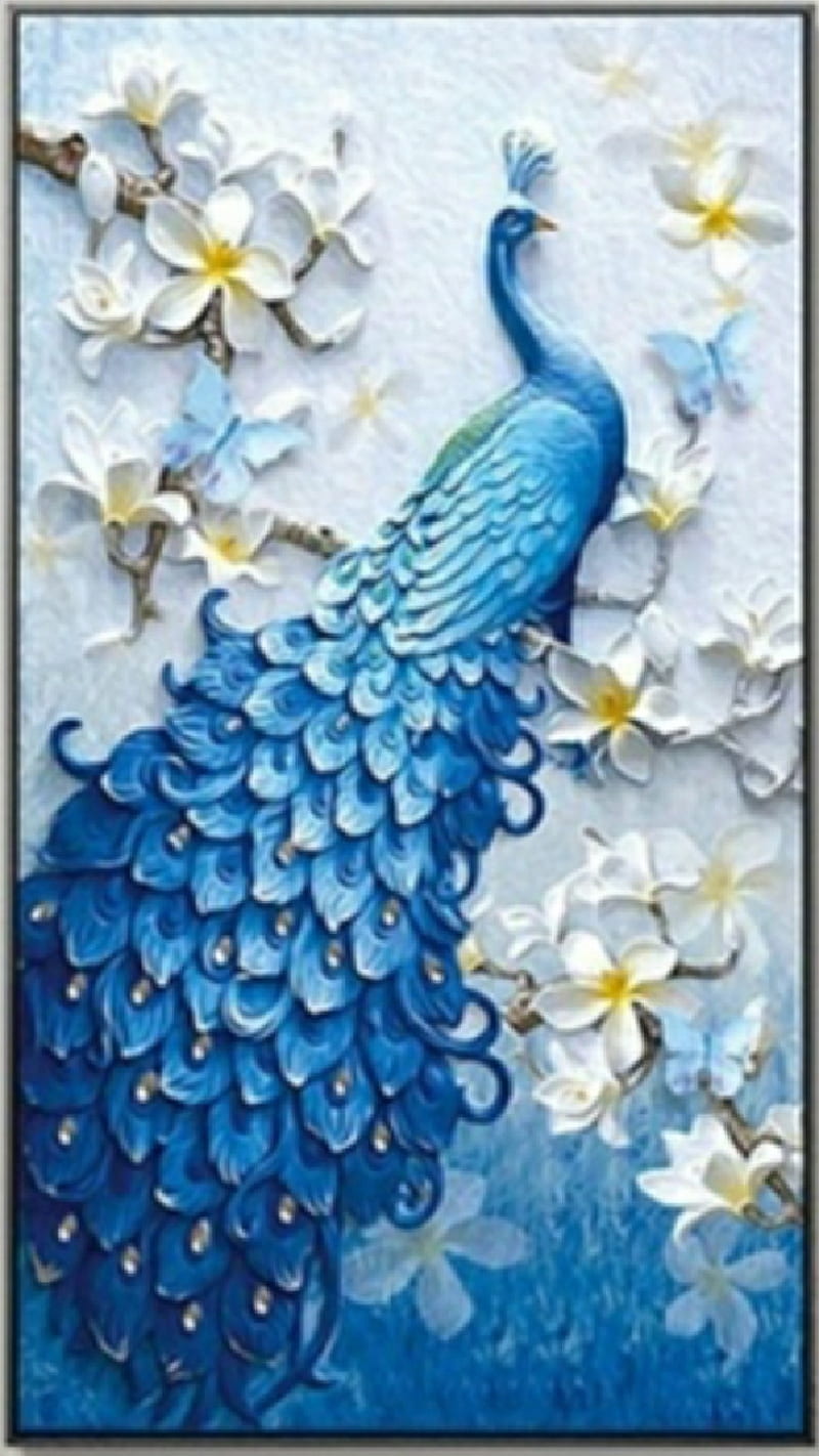 Peacock, abstract, art, bird, blue, flowers, grand, happy, HD phone wallpaper