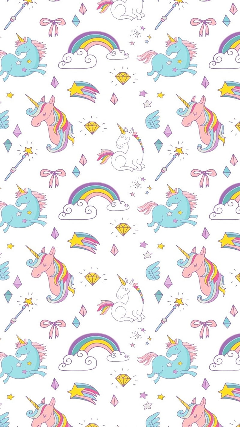 Unicorns, colors, cute, diamonds, rainbows, shooting star, HD phone wallpaper