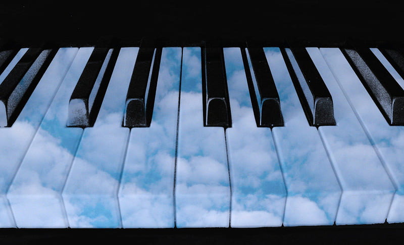 Piano Keys and Clouds, Piano, Clouds, Keys, blue, HD wallpaper