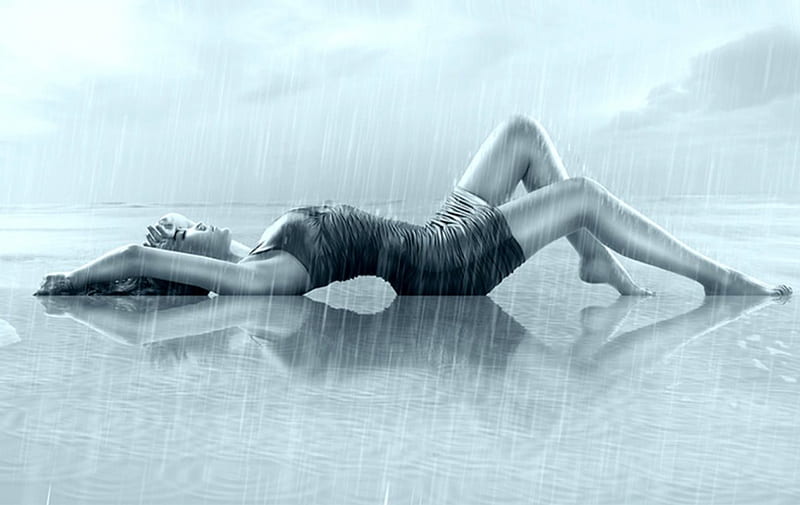 Tumbado bajo la lluvia, modelo, mujer, tendido, Fondo de pantalla HD | Peakpx