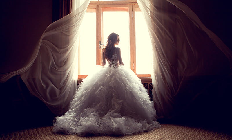 Wedding Dress Bride, bride, girls, white, dress, HD wallpaper