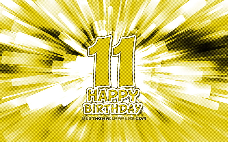 Happy 11th birtay yellow abstract rays, Birtay Party, creative, Happy 11 Years Birtay, 11th Birtay Party, cartoon art, Birtay concept, 11th Birtay, HD wallpaper