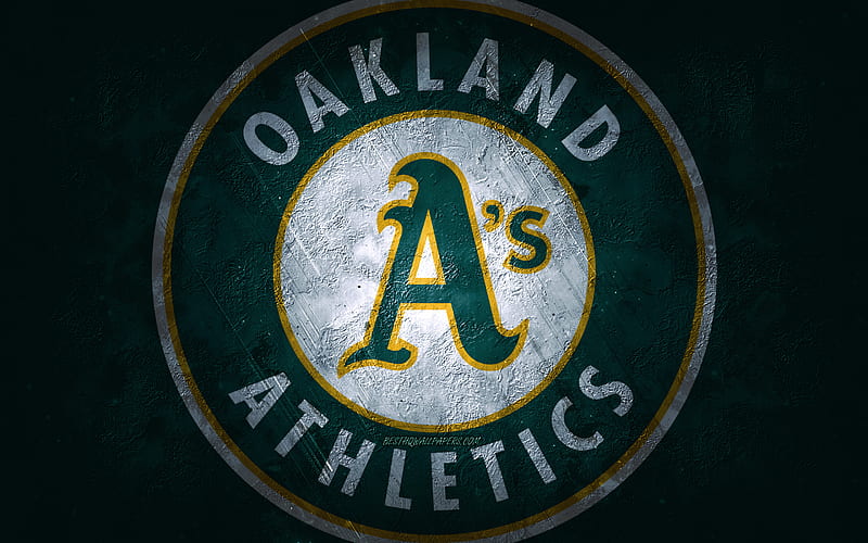 Oakland Athletics, American baseball team, green stone background, Oakland Athletics logo, grunge art, MLB, baseball, USA, Oakland Athletics emblem, HD wallpaper