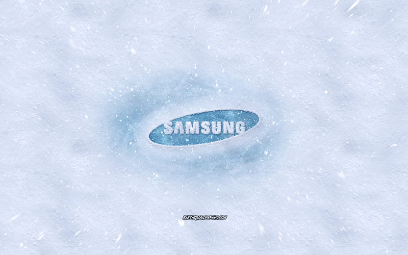 Samsung logo, winter concepts, snow texture, snow background, Samsung emblem, winter art, Samsung, HD wallpaper