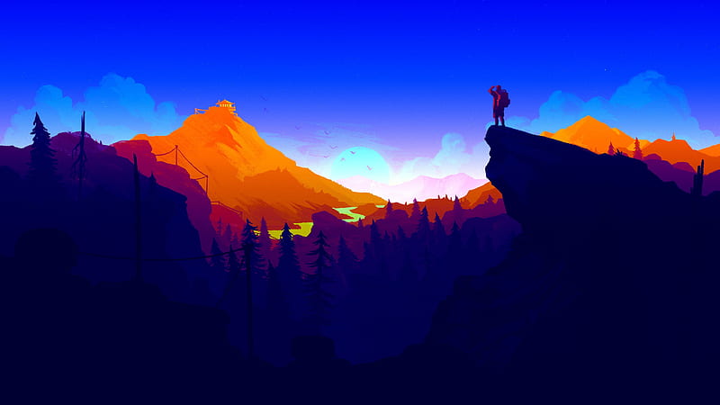 Firewatch, colorful, game, mountains, sunsets, HD wallpaper