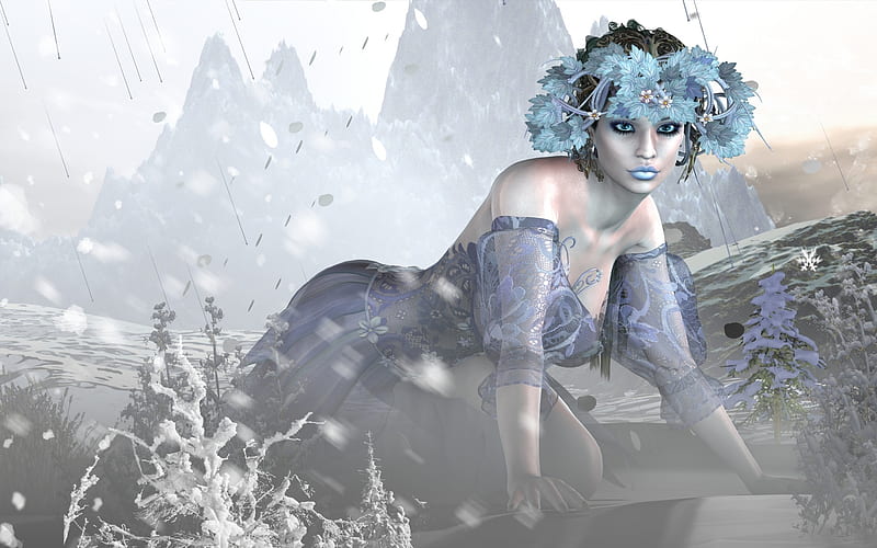Winter's Embrace, 3d, female, fantasy, girl, HD wallpaper