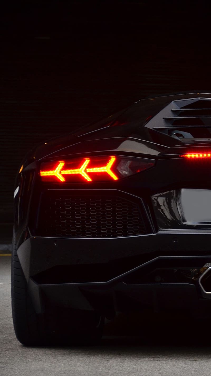 Black Lamborghini Back Light, black lamborghini, lamborghini back light, light, car, speed, back view, HD phone wallpaper