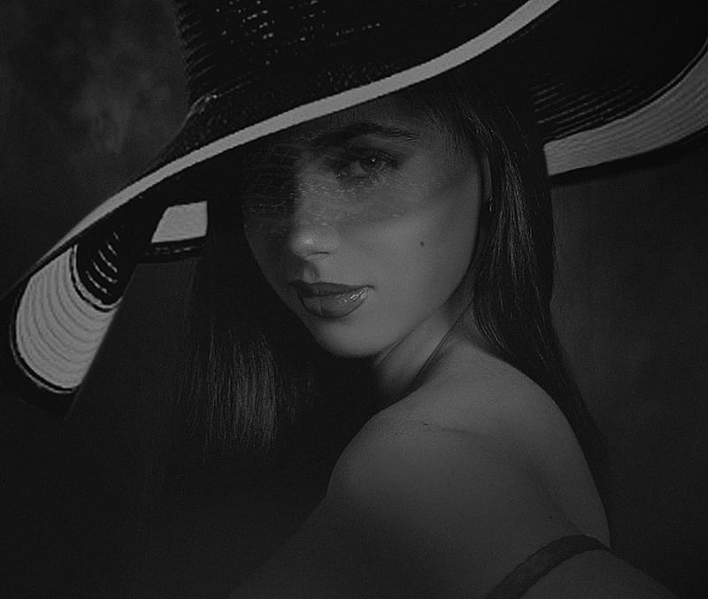 LADY WITH HAT, elegance, graphy, bw, beauty, portrait, lady, woman, hat ...