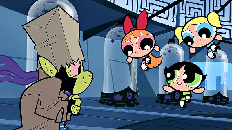 The Powerpuff Girls Blossom, Bubbles and Buttercup With Mojo In Lab Anime, HD wallpaper