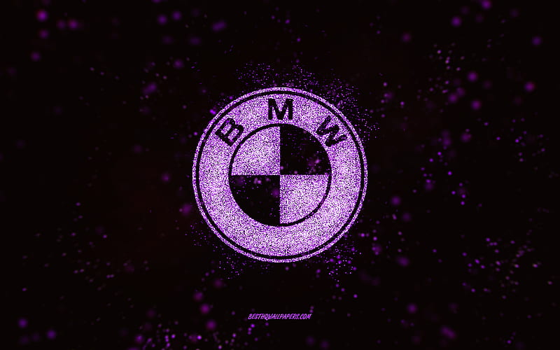 BMW glitter logo, , black background, BMW logo, purple glitter art