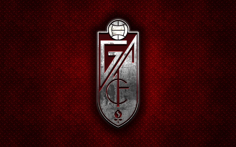 Granada CF, Spanish football club, red metal texture, metal logo, emblem, Granada, Spain, La Liga 2, creative art, LaLiga2, football, HD wallpaper