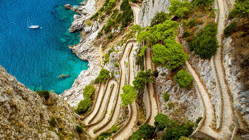 Tyrrhenian Sea Capri Island Coast Road Italy, HD wallpaper