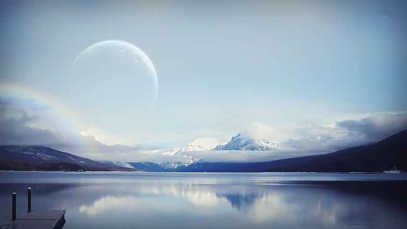 blue lake-winter scenery, HD wallpaper