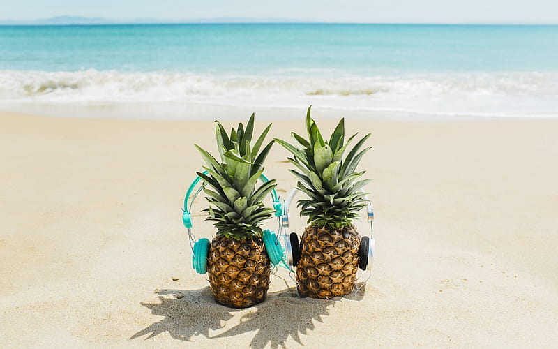 beach, summer, pineapples, sand, summer travel concepts, relaxation, vacation, tropical islands, HD wallpaper