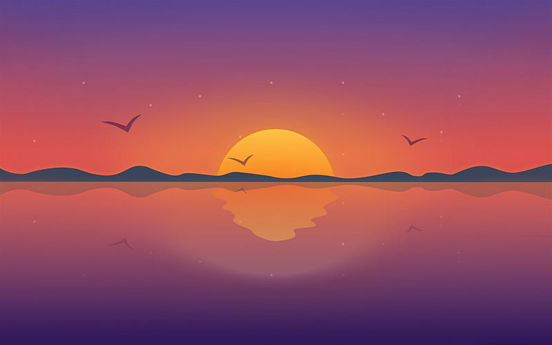 Vector sunset, orange sun, sunset, painted sunset, vector landscape,  seascape, HD wallpaper | Peakpx