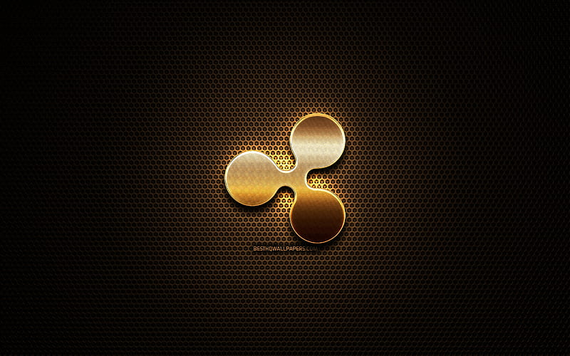Ripple glitter logo, cryptocurrency, grid metal background, Ripple, creative, cryptocurrency signs, Ripple logo, HD wallpaper