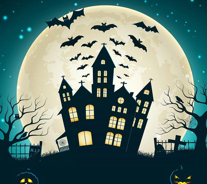 Halloween house, bats, entertainment, haunted, horror, knight, scary, HD wallpaper