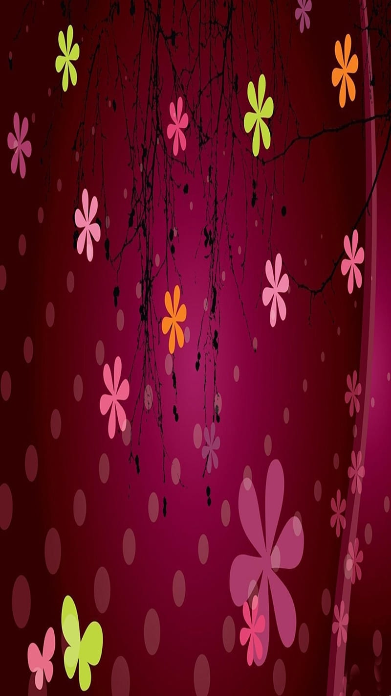 pink dark, circles, colors, cool, desenho, dots, flowers, girly, lovely, pattern, HD phone wallpaper