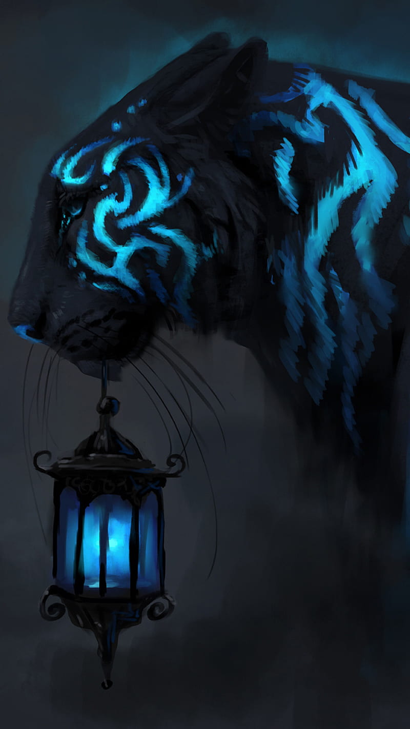 Tiger, animals, art, blue, color, neon, tumblr, HD phone wallpaper