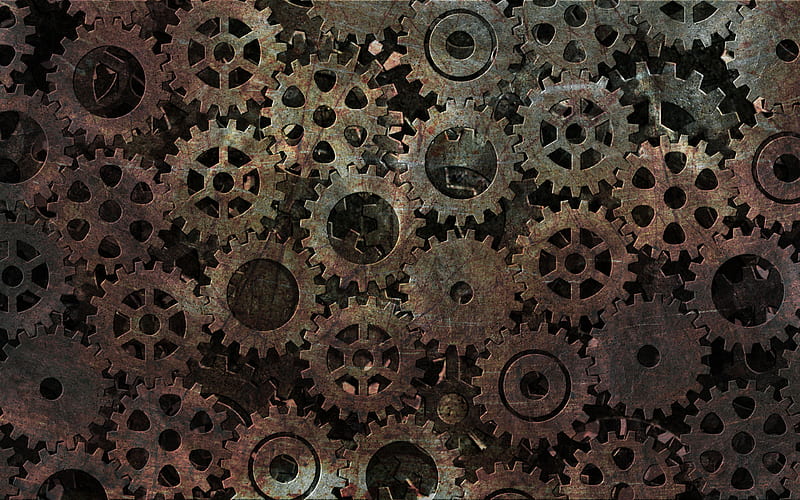 metal gears textures rusty mechanism, 3D art, metal gears, machinery, rusty gears, mechanism, rusty metal background, HD wallpaper