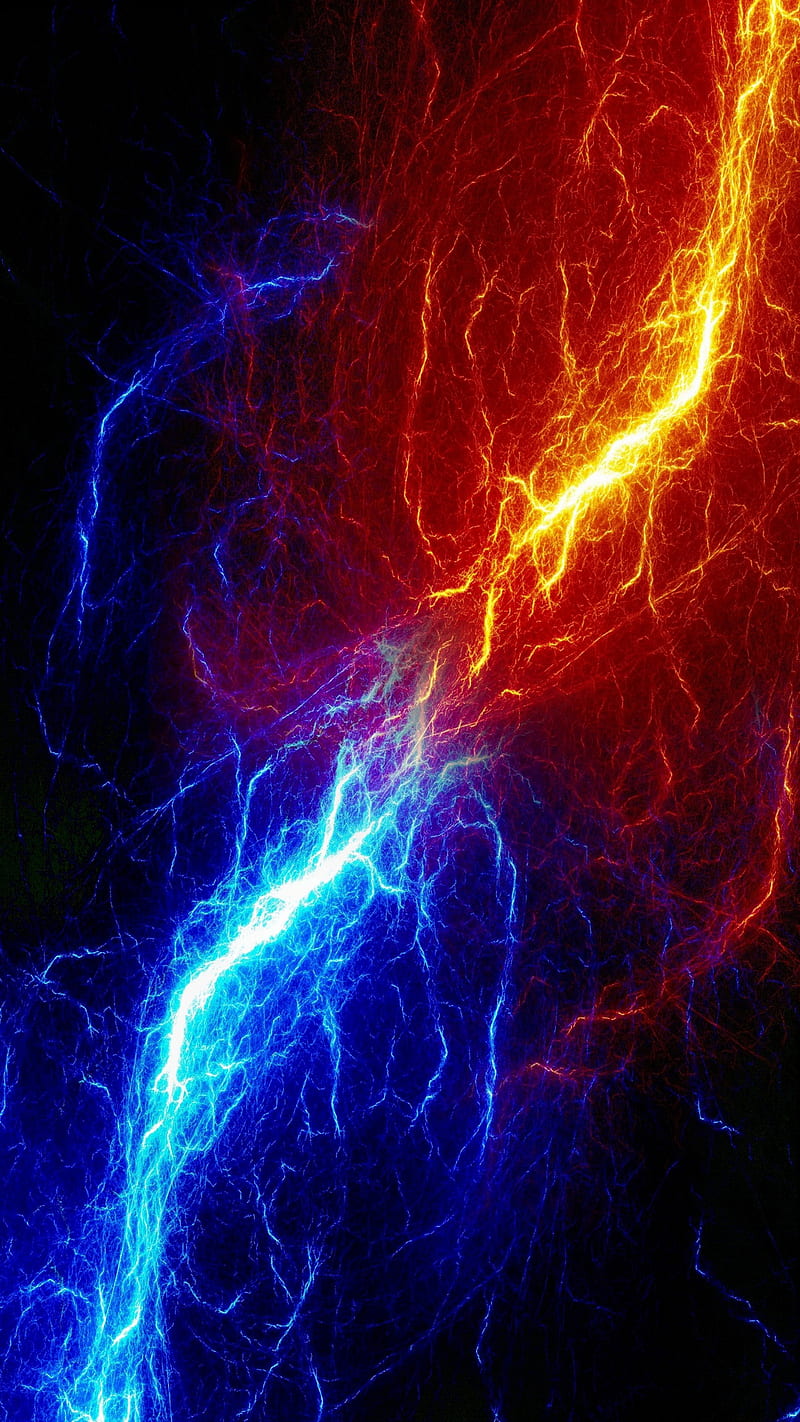 Conflict, abstract, colors, fire, ice, lightning, neon, HD phone wallpaper