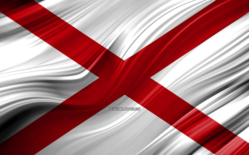 Alabama flag, american states, 3D waves, USA, Flag of Alabama, United States of America, Alabama, administrative districts, Alabama 3D flag, States of the United States, HD wallpaper