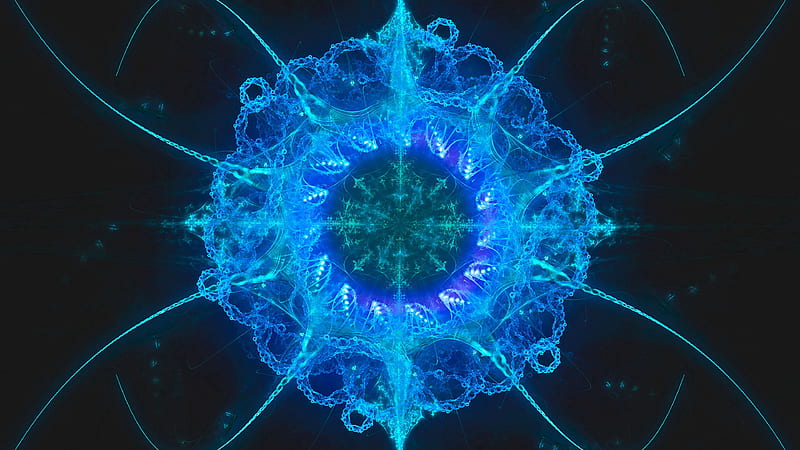 Blue Fractal Pattern Glow Flower Trippy, HD wallpaper
