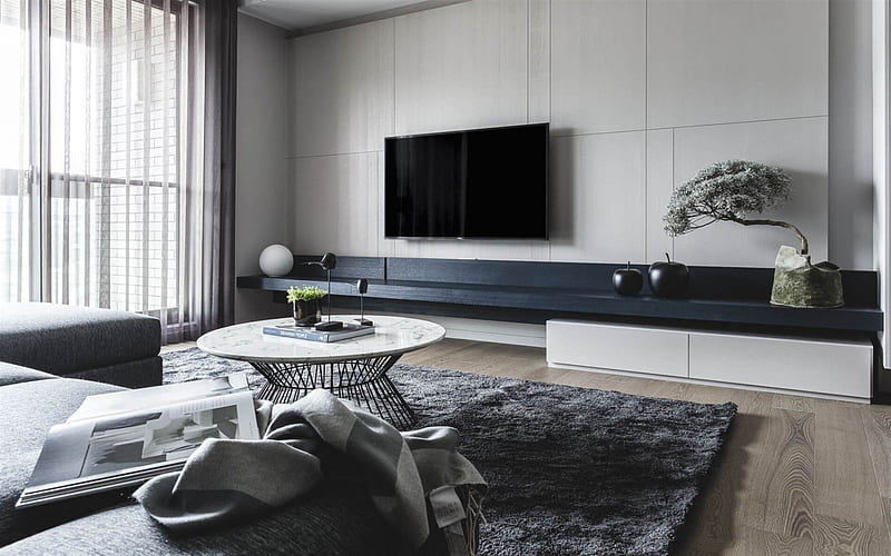 living room stylish design, modern interior, living room, minimalism, HD wallpaper
