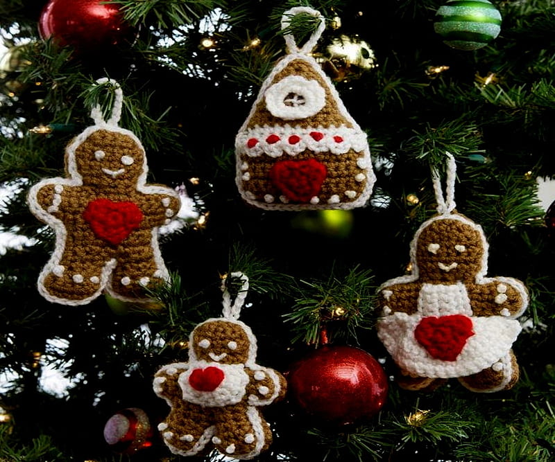 Gingerbread Family Crochet Christmas Tree, Christmas, Crochet, Family, Gingerbread, Tree, HD wallpaper