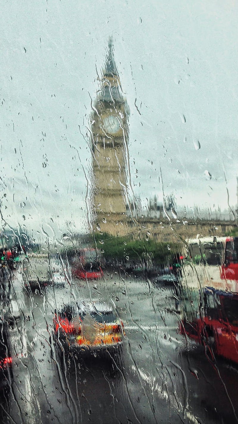 Rainy day, big ben, carros, england, london, rain, street, watch, HD phone wallpaper