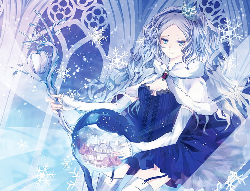 Frozen Heart, bonito, anime, ice, flower, crystal ball, white, castle, frozen, princess, blue, HD wallpaper