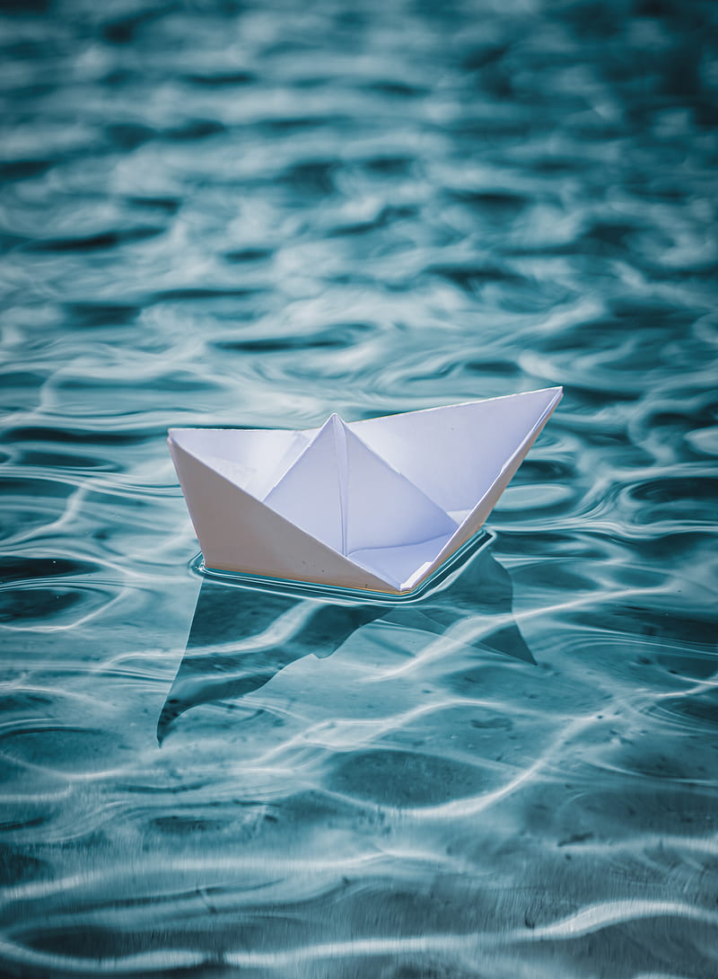 boat, origami, paper, water, ripples, HD phone wallpaper