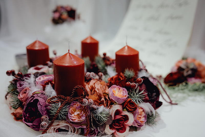 candle, flowers, composition, decoration, HD wallpaper