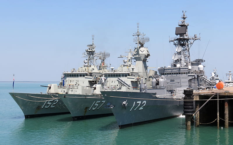 HMAS Perth, FFH 157, HMAS Warramunga, FFH 152, Royal Australian Navy, JS Shimakaze, DDG-172, Japan Maritime Self-Defense Force, warships, HD wallpaper